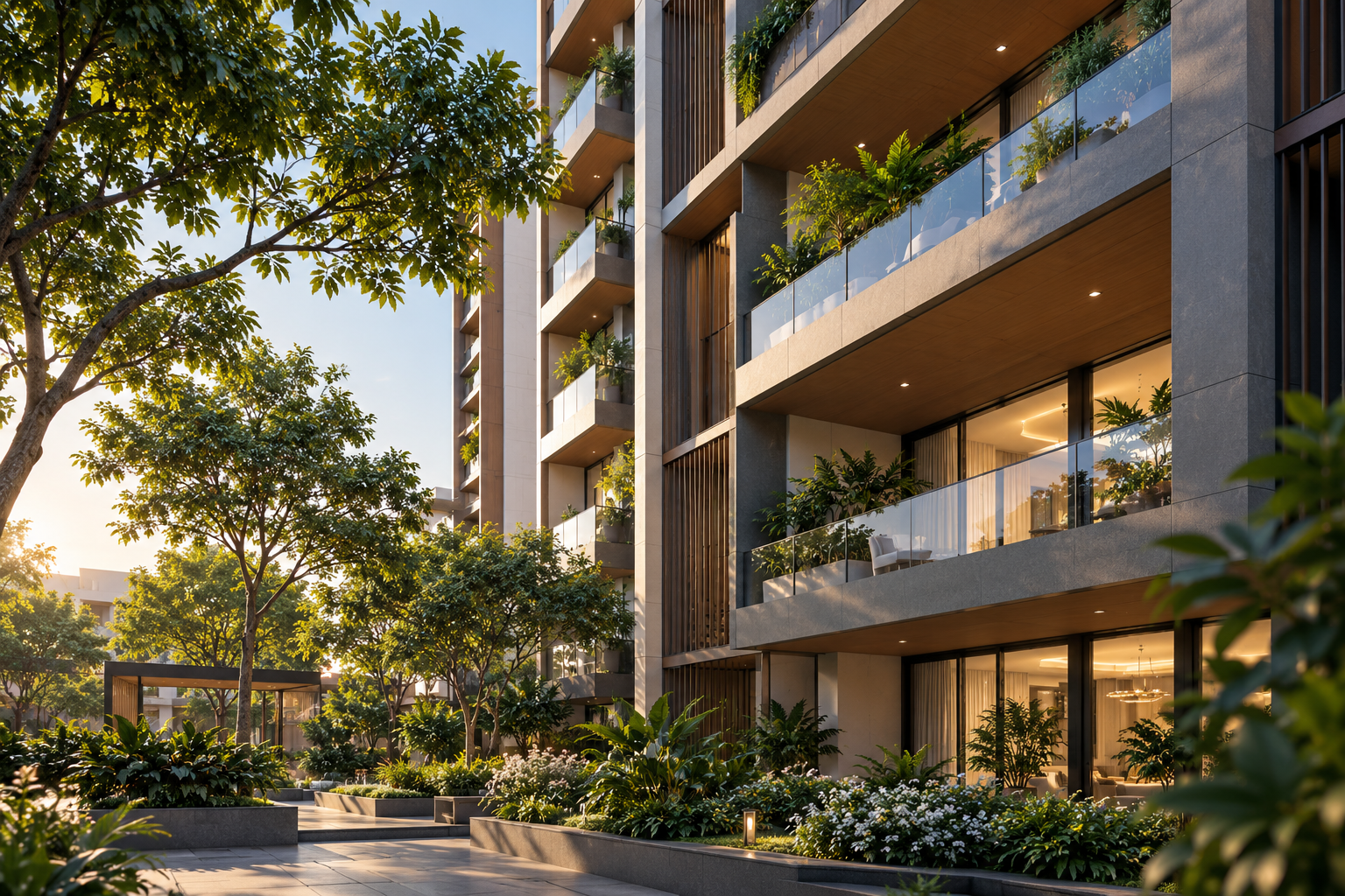 Modern residences surrounded by landscaped greenery